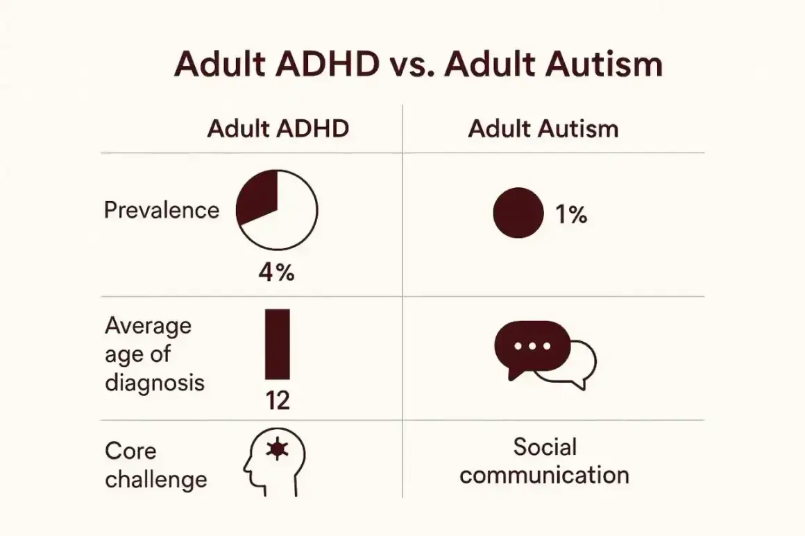Porównanie ADHD i autyzmu u dorosłych: rozpowszechnienie, wiek diagnozy i główne wyzwania. Choroby mylone z autyzmem.