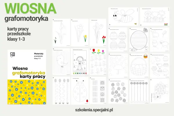 Wiosenne karty pracy grafomotoryczne dla przedszkola i klas 1-3. Doskonałe metody pracy z dzieckiem autystycznym, rozwijające precyzję ruchów.