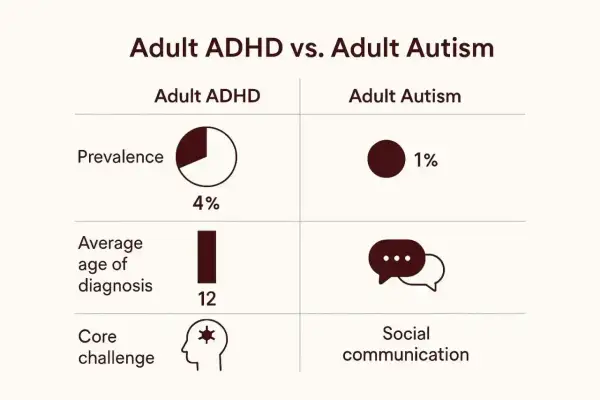 Porównanie ADHD i autyzmu u dorosłych: rozpowszechnienie, wiek diagnozy i główne wyzwania. Choroby mylone z autyzmem.